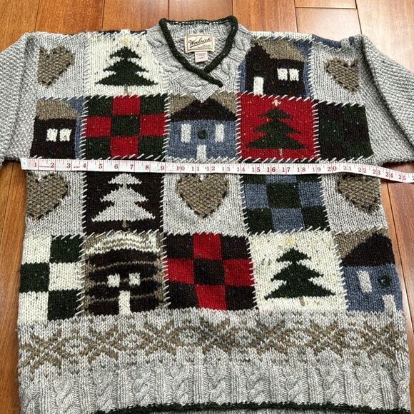 Woolrich Wool Sweater V-Neck Not Ugly Christmas Tree Heart Chunky Knit size L - Picture 7 of 10